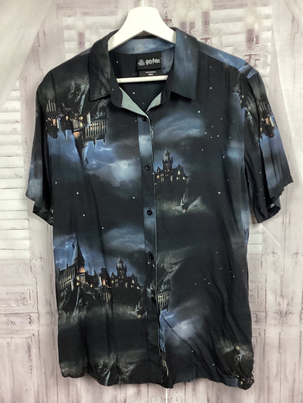 Harry Potter Wizarding World Black Graphic Short-Sleeve Button-Up Shirt M